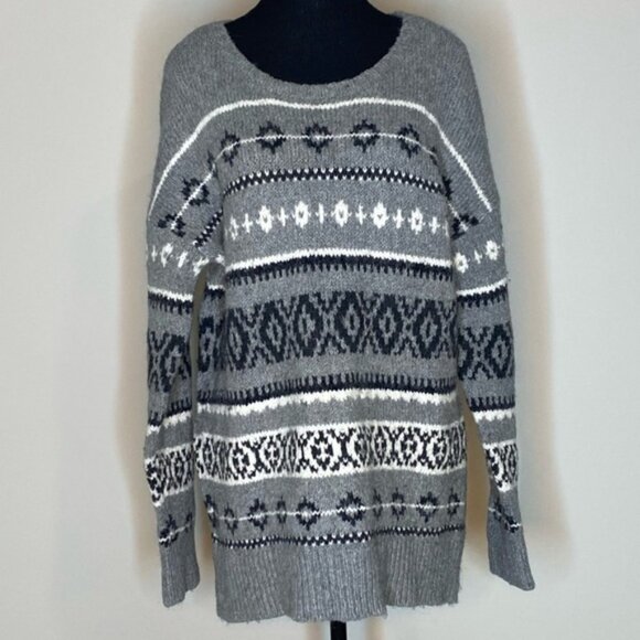 AMERICAN EAGLE OUTFITTERS Womens Grey Knit Cowichan Fair Isle Sweater - Picture 5 of 8